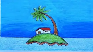 Easy Island Scenery Drawing | House & Coconut Tree#Student Art#Student Project#Wow Wow Art