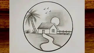 Easy circle scenery drawing ||How to draw pencil sketch drawing || Easy drawing ideas for beginners