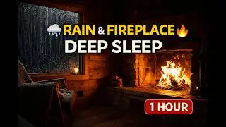 Cozy Night Rain & Fireplace Sounds for Deep Sleep | 1 Hour Calm Ambience