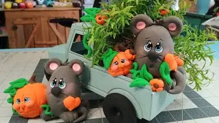 Air dry foam clay Mouse & Pumpkin truck arrangement! Come craft with me!