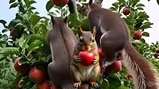 Squirrel Eating Fresh Apples on an Apple Tree | Peaceful Real Nature Wildlife Video #apple