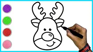Reindeer Face Drawing, Painting, Coloring for Kids, Toddlers | Learn to Draw Holiday Drawings