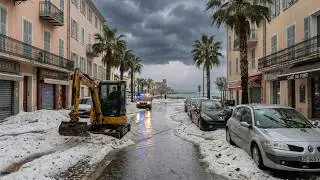 ❄️ Не снег&hellip; ГРАД! Антиб преобразился после апокалиптической бури во Франции.