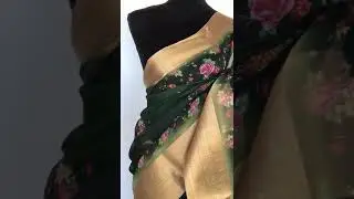 Bottle Green Organza Saree with Printed Florals