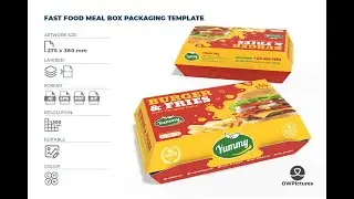 Fast Food Meal Box Packaging Template | Burger & Fries Design