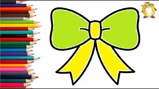 How to draw a bow. Coloring page / Drawing and painting for kids. Learn colors.