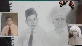 draw 2 old photos my family, and combine them into 1 picture