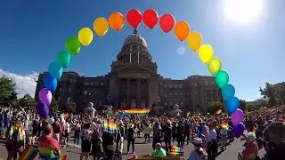 A rainbow beams through Downtown Boise with Pride