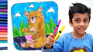 How to color bear for kids | Amazing color pages with cute kid | learn colors with fun
