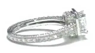ES422 Radiant Diamond Engagement Ring Vintage with Halo Pave Diamonds