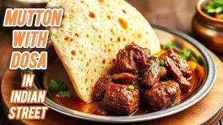 Mutton With Dosa Making in Indian Street Food | Flavorful Mutton Curry Served With Dosa