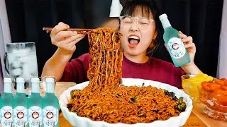 eng)  Jalapeno Black Bean Noodles ft. SAKE & Chili Shrimp 팔도짜장면 먹방