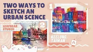 Two ways to sketch an urban scene - 6th Community ArtDay Paintalong [timelapse with subtitles]