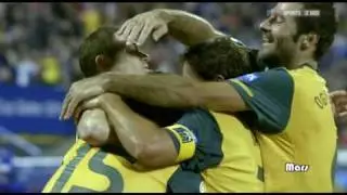 Mile Jedinak kicks his first goal for the Socceroos
