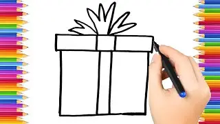 How To Draw cute   Gift box Drawing, Painting & Coloring For Kids and Toddlers_ Child Art 🐋🌈🎨