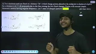 Two electrons each are fixed at a distance '2d'. A third charge proton placed at the midpoint is