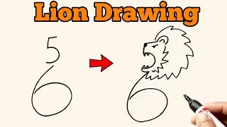 Lion Drawing With Number 56 Step By Step || How To Draw A Lion With Number 56 Very Easily