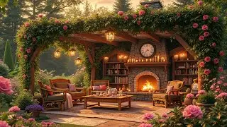 Relaxing Cozy Spring Ambience Jazz Cafe fireplace garden coffee shop study focus