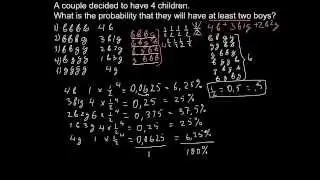 Genetics. What is the probability have at least 2 boys out of 4 children?