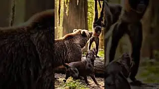Maymun k&ouml;peği ayıdan kurtarıyor-Monkey saves the dog from the bear #ai #bear #monkey #dog #saves