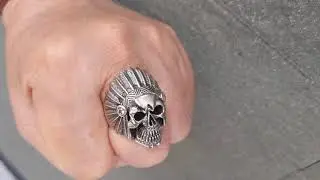 Indian Ring, Diamond Indian Chief Biker Skull Ring