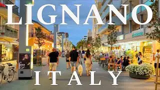 Lignano Sabbiadoro,  Italy 🇮🇹 Shopping Street Center and Restaurants 4K UHD