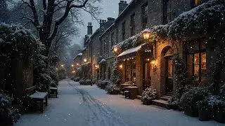 Snowy European Caf&eacute; Street at Dusk | Winter Ambience | Dark Academia for Reading, Study & Focus