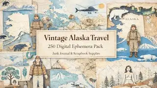 Vintage Alaska Travel Ephemera 250 printable images pack 🏔️ Scrapbooking & Junk Journals Supplies 🌲 