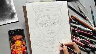 Durga Maa Drawing- Outline process ।Step by step ।Hindi