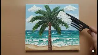 🌴 Ocean Pathway with Palm Tree & Flowers | Easy Seascape Acrylic Painting Tutorial