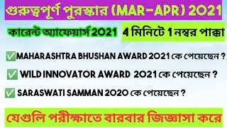 All important awards in Bengali | Awards & honours 2021 | গুরুত্বপূর্ণ সম্মান ২০২১ | bengali gk