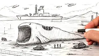 How to draw a Bloop monster on a military base