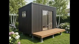 3.6x2.4 cabin with vertical corrugated metal cladding