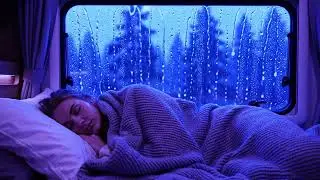 Deep relaxing rain noise with thunderstorm outside camper van window for sleep | rain sou