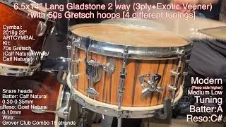 Lang Gladstone 2 way [3ply maple,gum+ exotic veener] 50s Gretsch hoops, 3way key, natural skins