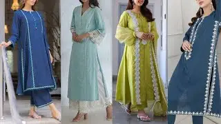 Plain Kurti with lace design | lace wali kurti design