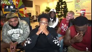 Druski falls out of his chair laughing at Bryce James giving a motivational speech on Kai Mafiathon