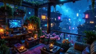 Midnight Cozy Jazz &bull; Winter Snow over Yukita City &bull; Neon Cyberpunk Balcony &bull; 4K