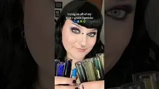 Trying on all of my blue + green lipsticks