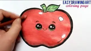 how to draw and coloring cute apple || apple coloring page for kids