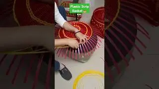 how to make basket with plastic Strip #rcs91 #diy #shorts #knitting #plasticstorage #craft
