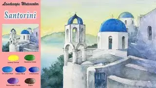 основной Пейзажная акварель - Санторини (sketch & coloring, Arches rough) NAMIL ART