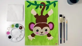 🎨Easy Monkey Painting Step by Step Tutorial for Kids and Beginners! 🐒