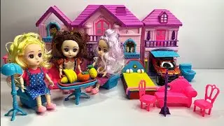 7 Minutes Satisfying 3 Barbie Dolls Eating Fruits And House Furniture Setting Collection Toys Review