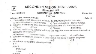 12th Computer science 2nd revision question paper 2025 | important questions 