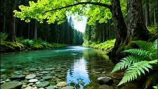 Serene Forest Ambience Sounds | River Flowing in Hidden Forest | Quiet Bird Chirping Nature Sounds