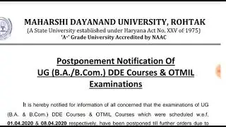 MDU Rohtak B.A, B.Com Distance Exam 2020 Latest Update Today (19-03-2020)