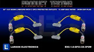 20'' 12/3 SOOW Linecord with 3 GFCI Protected Outlets - 15 Amp Max Rated - 3P2W EXP Plug