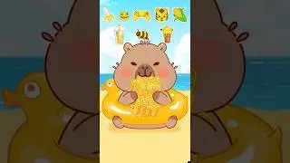 ASMR Capybara mukbang with yellow icon 🍌🐸🎮🐅🌽🍹🐝🍦 #mukbang #asmr #animation #food  #capybara