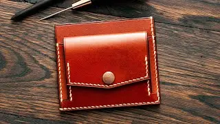 Leather wallet with coin pocket, compact and slim, handmade